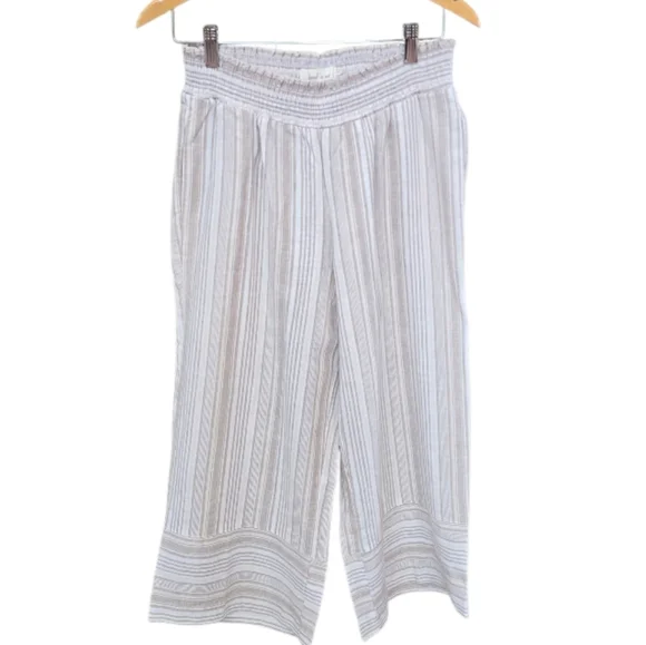 Land N Sea Beige White High Rise Vertical Stripe Capri Pants M - Picture 1 of 7